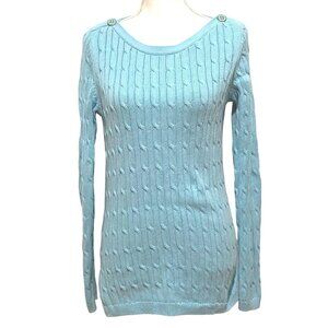 Talbots Pullover Cable Knit Sweater S Blue Soft Girl Preppy Classic Spring